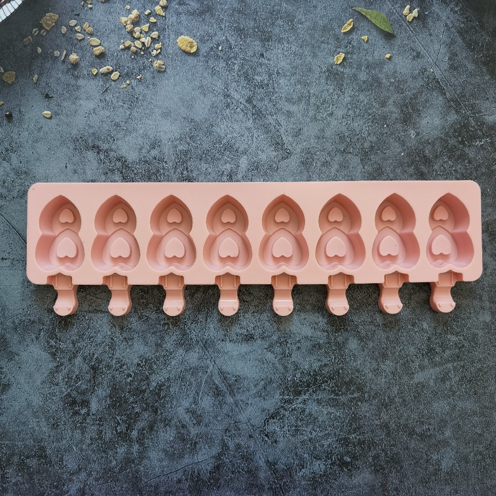 8 Lian Double Love 494 Helado Molde de silicona Paleta de helado Molde de helado Fabricación de rejilla de hielo Suministros para fiestas de verano
