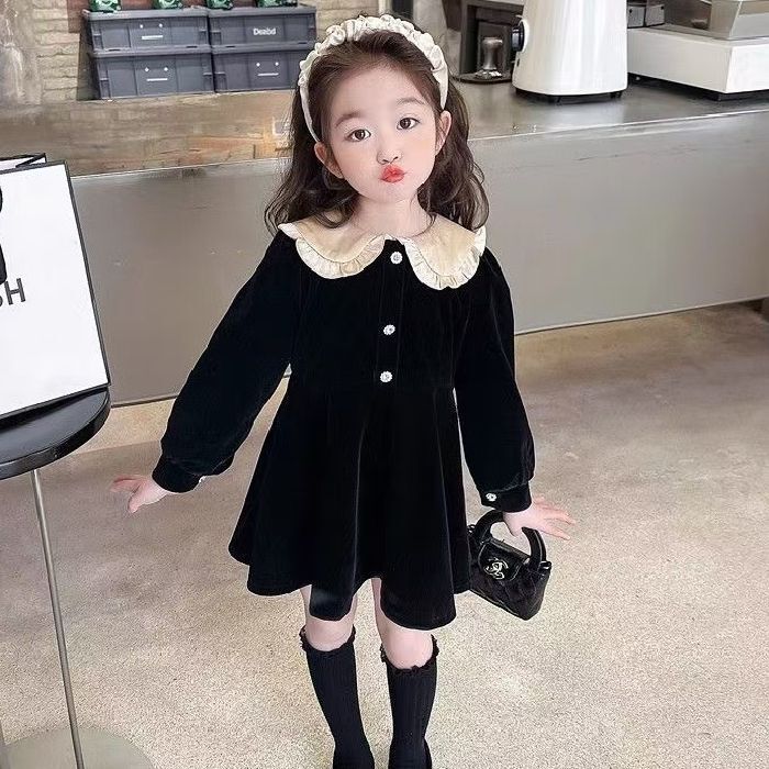 Korean Style Fashionable Girl's dress 2024 Fall/Winter New Doll Collar Stitching Contrast Color Baby Girl Princess Dress Korean Style Fashionable Girl's dress 2024 Fall/Winter New Doll Collar Stitching Contrast Color Baby Girl Princess Dress