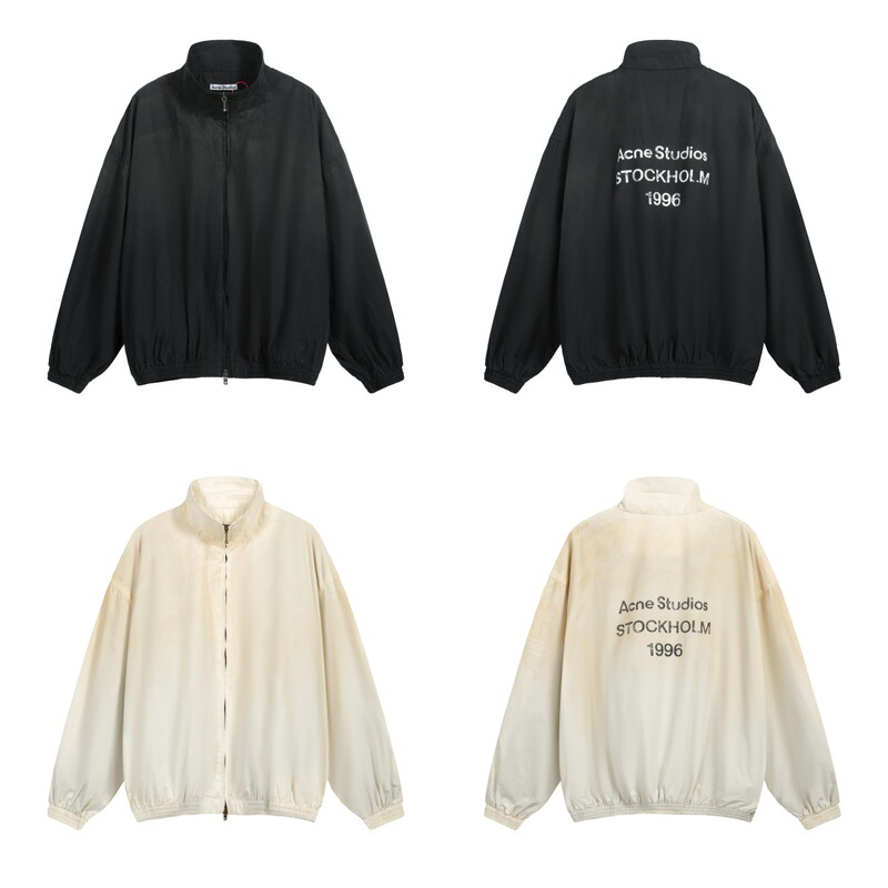 High-Quality Cross-Border Trendy Brand Ac Distressed Dirty Color Logo Blurred Letters 1996 Printed Men's and Women's Jackets and Windbreakers