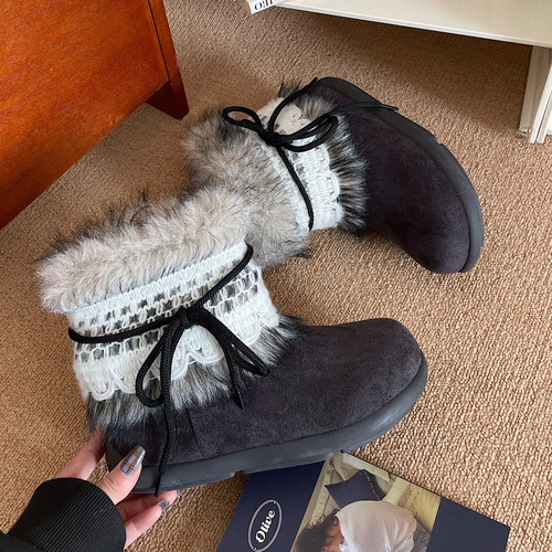 Vintage Casual Versatile Snow Boots for Women 2025 Autumn/Winter New Thick Sole Fluffy Fleece Lined Thick Warm Cotton Shoes