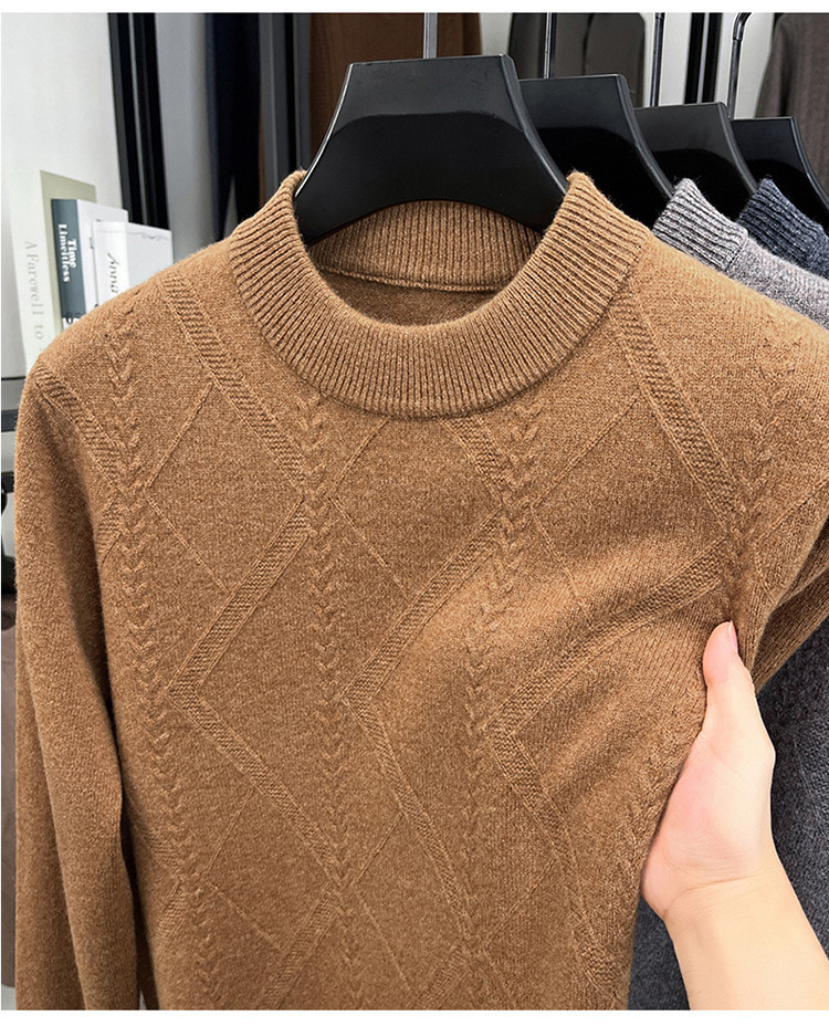 Suéter de lana de alta gama diamante marca de hombre invierno nuevo suéter de mediana edad de medio cuello alto suéter de punto casual de hombre
