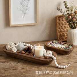 跨境木质蜡烛碗家用情人节浪漫浴室蜡烛香薰碗摆件实木水果甜点盘