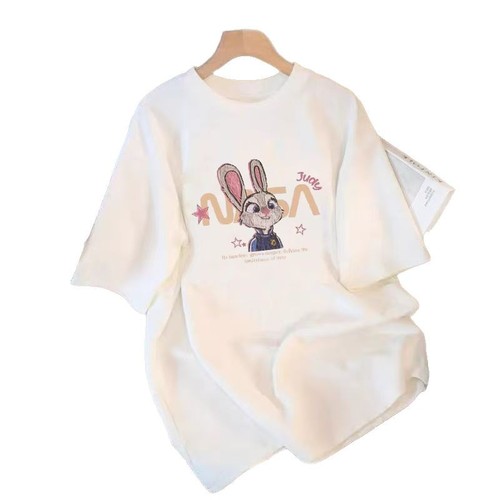 Cartoon Print 100% Cotton Women's Short Sleeve T-Shirt 2025 Summer New Style Stylish Versatile Casual Plus Size Half-Sleeve Top