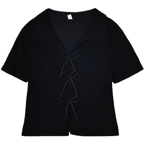 Front shoulder polo collar short-sleeved t-shirt women's summer fat mm slimming loose irregular bow short top