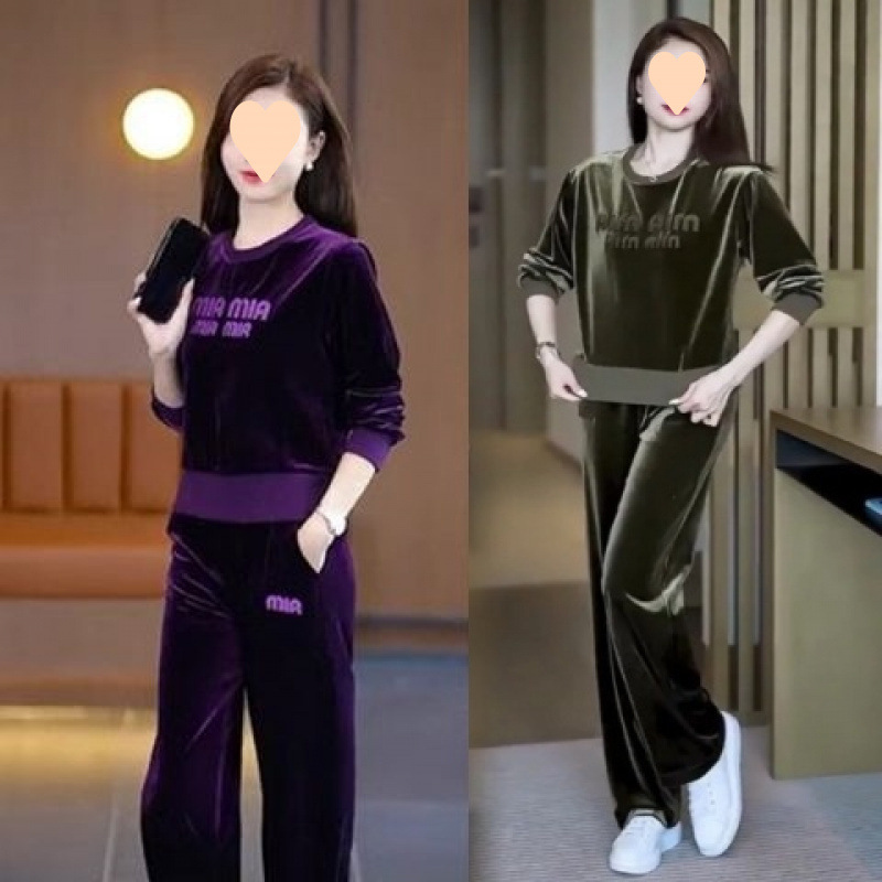 金のベルベットの春と秋の新型レジャースポーツスーツの女性の高級な洋風はやせています。|undefined