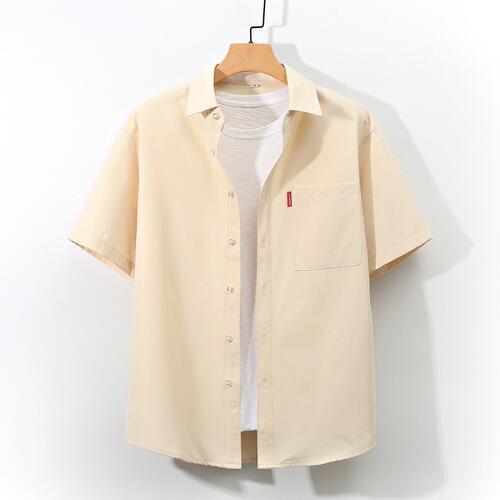 Men's Short Sleeve Shirts with Japanese Youth Style, Cross-border Pure Color Simple Loose Oversized Youth Blouses, Wholesale for Men
