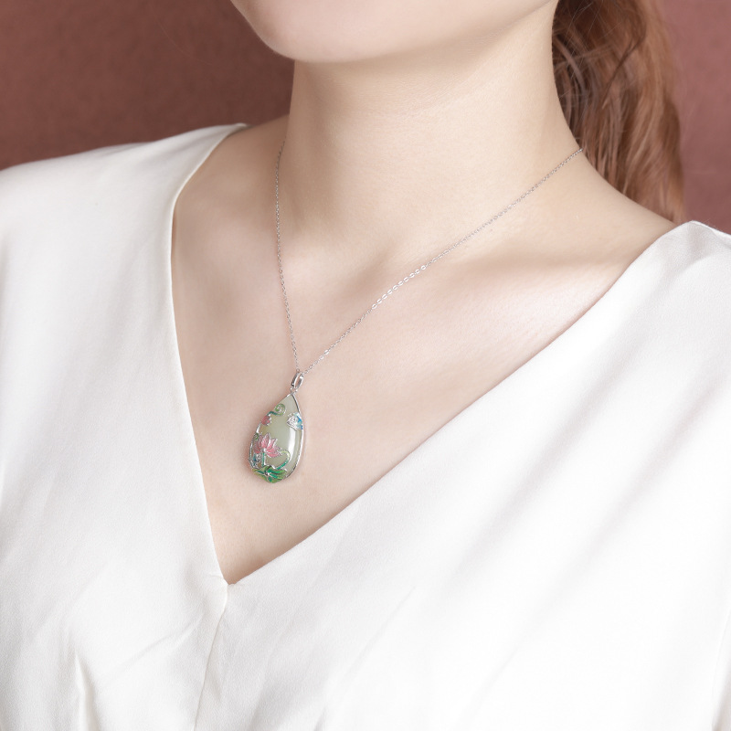Mặt dây chuyền bạc S925 hình hươu đính ngọc bích trắng phong cách đơn giản — Mặt dây chuyền (không có dây chuyền)