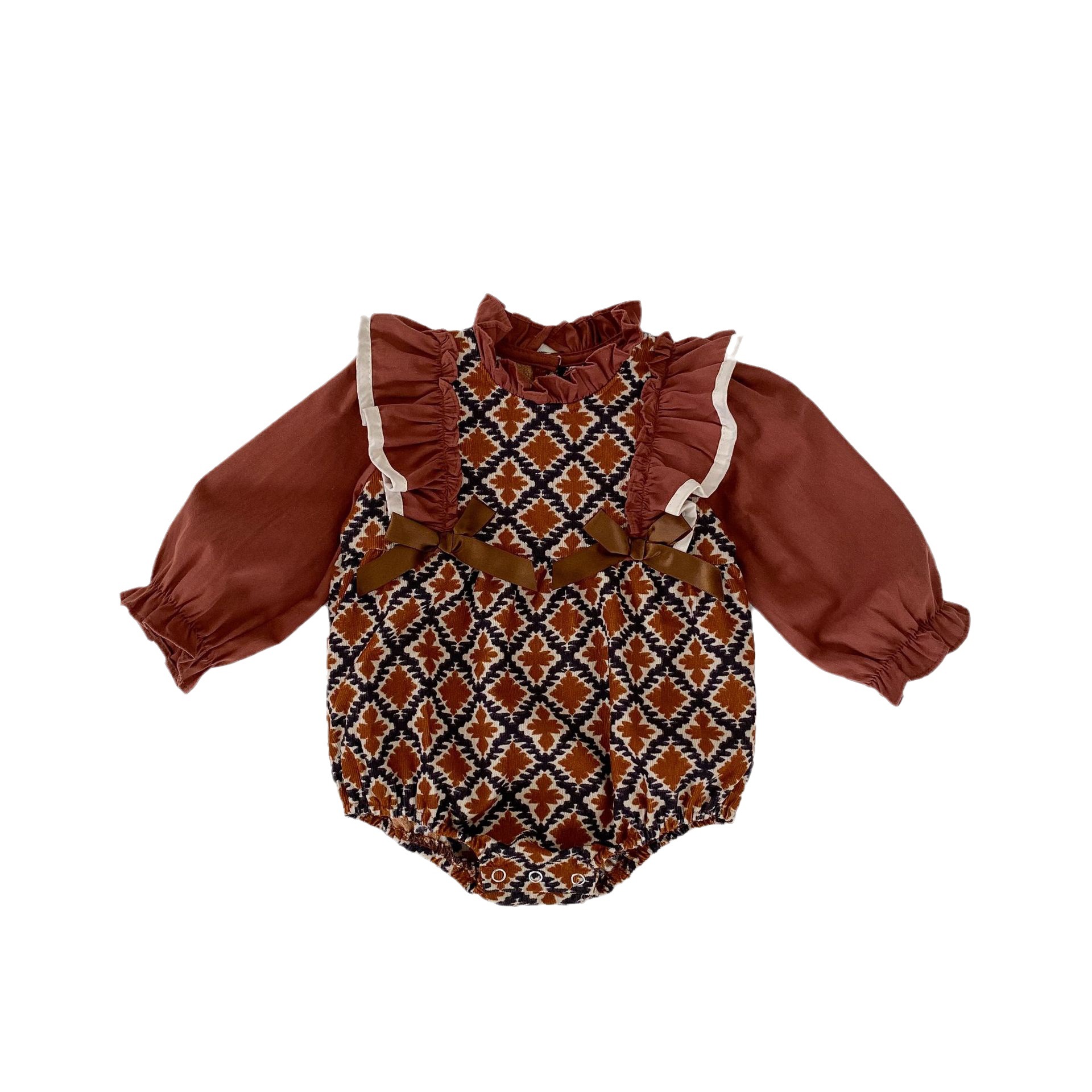 Ins 2024 autunno vestito bambina neonata velluto a coste stampa contrasto manica lunga con cappuccio gattonamento tuta_voghion.com