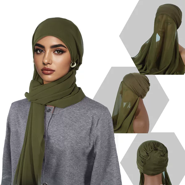 Hot-Selling New Style Slouchy Hat with Chiffon Integrated Lazy Headscarf for Women, Fashionable and Versatile Solid Color Sunshade Headscarf