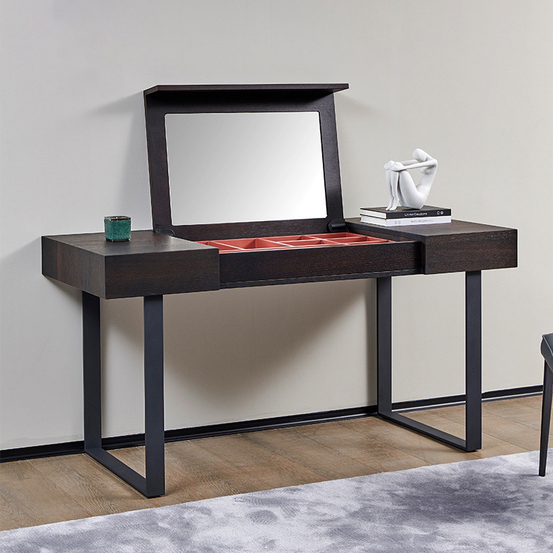 Italian Style Minimalist Smoked Solid Wood Multifunctional Makeup Table Invisible Mirror Dressing Table Bedroom Desk Simple Computer Desk