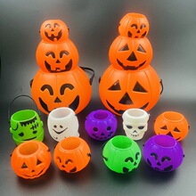 现货批发各种万圣节手提迷你儿童讨糖桶 鬼节塑料骷髅小南瓜罐
