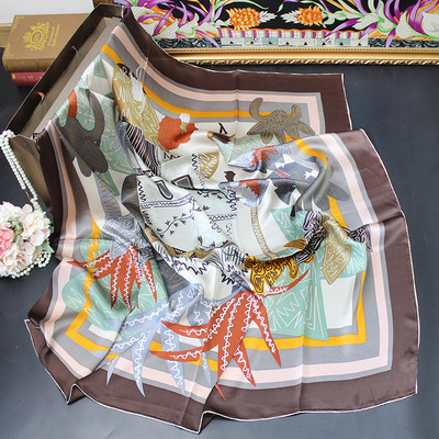 新款林中天鹅110cm桑蚕丝真丝丝巾手工卷边素绉缎大方巾披肩围巾