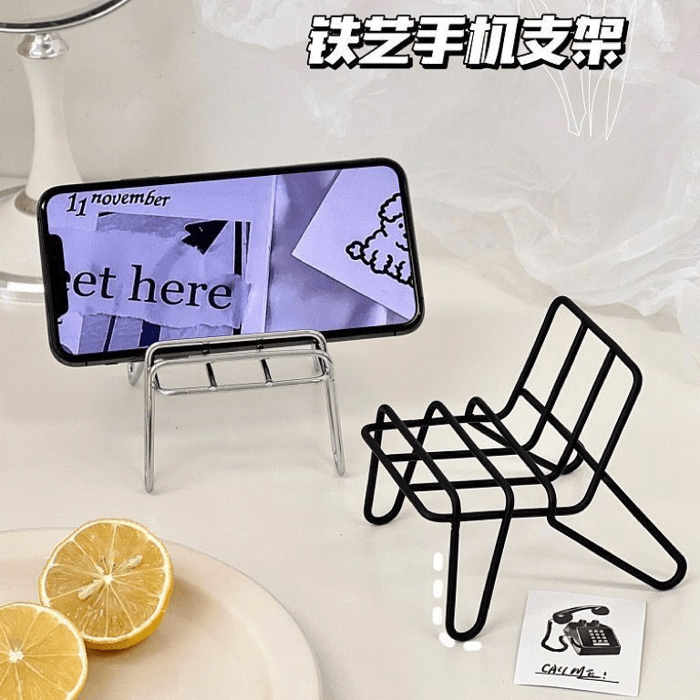 批发摆件懒人手机支架桌面可爱小椅子收纳架追剧学生宿舍黑色支架