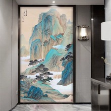 入户门玄关千里江山图山水画古风国画竖版新中式客厅装饰壁画壁纸