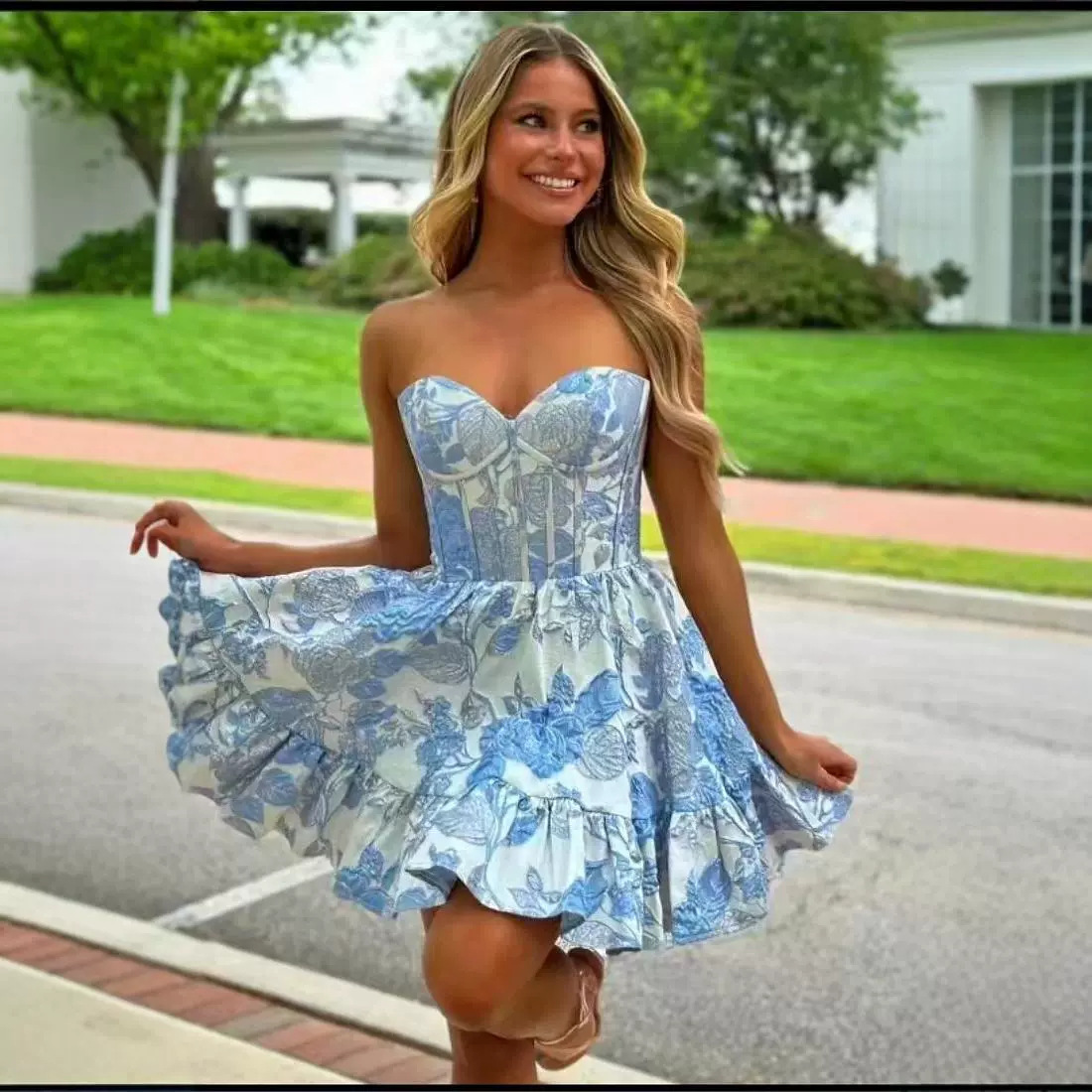 European and American Printed Evening Dress 2025 New Fast Selling Elegant Sleeveless Tube Top Dress Party Banquet Dress