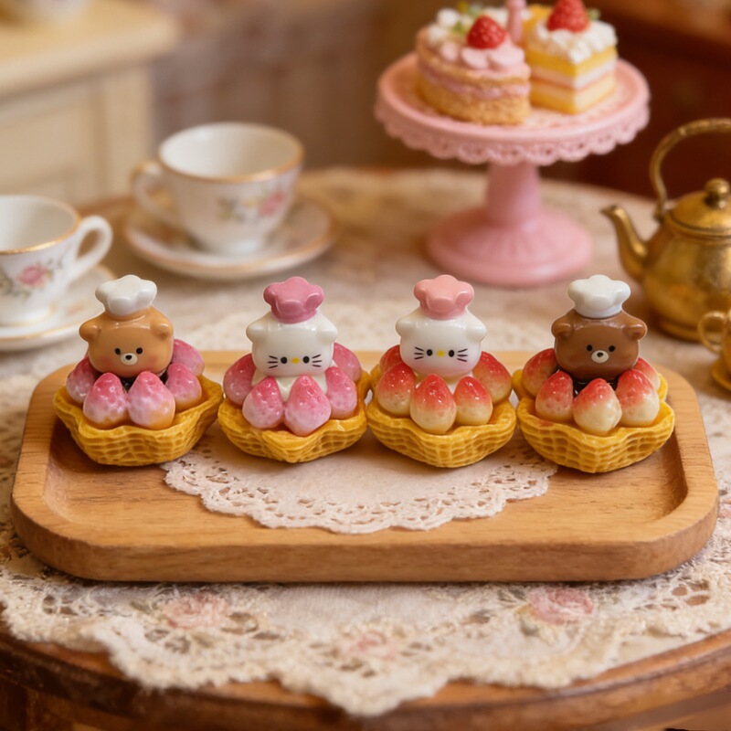 Cartoon Chef Cat Strawberry Tart Bakery Miniature Food Toy Bear Resin Accessories Keychain Pendant Hairpin Cartoon Chef Cat Strawberry Tart Bakery Miniature Food Toy Bear Resin Accessories Keychain Pendant Hairpin