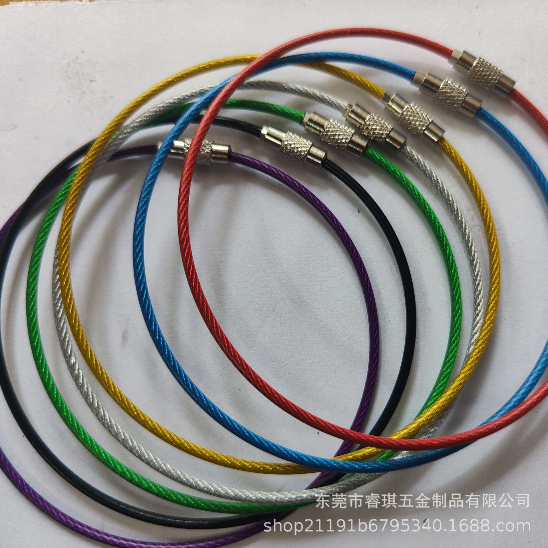 2.0包胶钢丝圈彩色不锈钢钥匙环汽车防丢钥匙扣绳七彩钥匙圈环