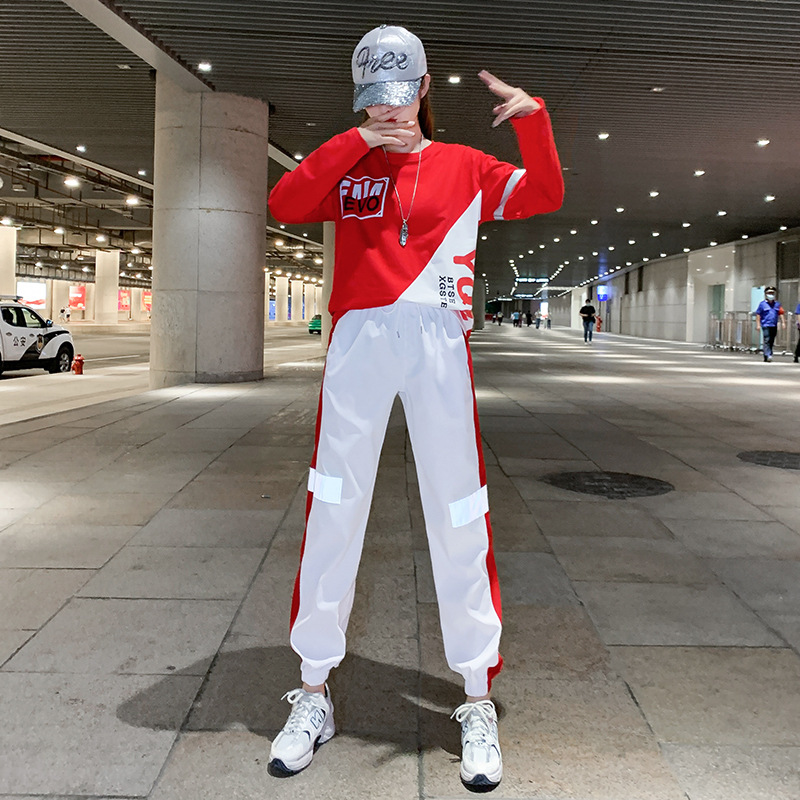 Fashion Sports Suit for Women 2024 Spring and Autumn Hip-Hop Casual Slim Versatile Loose Shuffle Dance Outfit Two-Piece Set