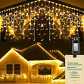 亚马逊低压冰条窗帘灯10米400灯可串联8模式满天星圣诞瀑布灯串厂