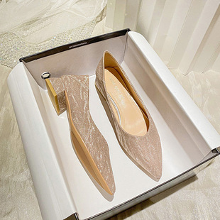 2024 New Pointed Toe Crystal Silver Socialite Fairy Style Girl Bridesmaid Golden Wedding Shoes Small Size Single Shoes 32-33
