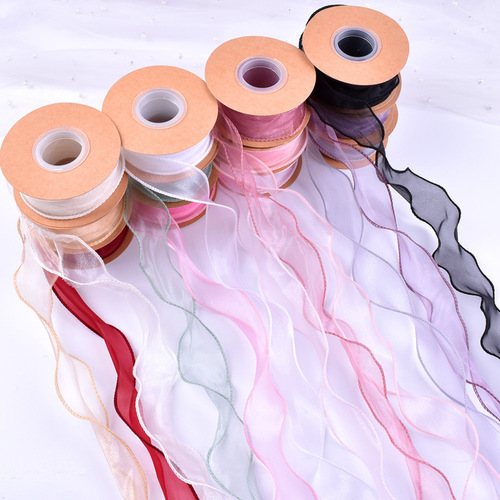 Wholesale fishtail yarn ribbon 4cm flower packaging diy strap overlay wavy yarn ribbon gift bouquet baking decoration