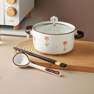 Tulip ceramic instant noodle bowl for one person suit instant noodle bowl spoon chopsticks snail powder instant noodle bowl with lid