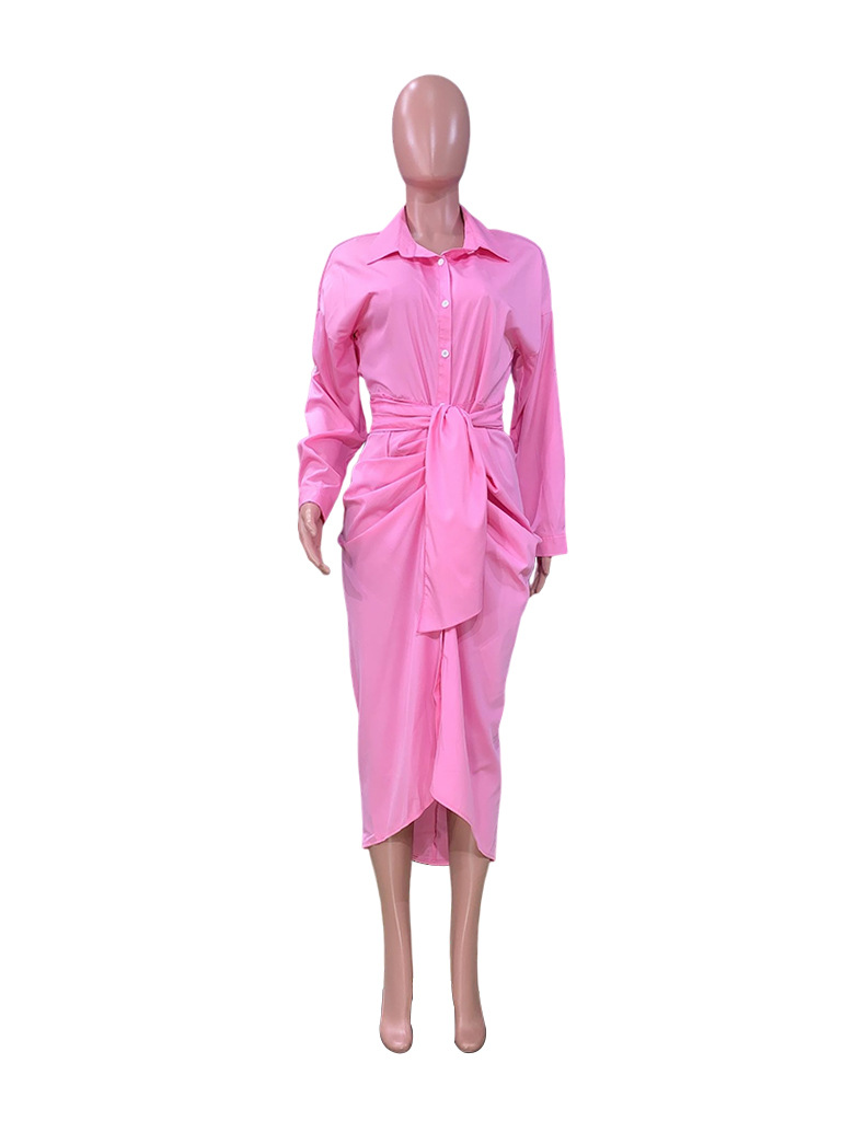 Title 15, Damenmode Einfarbiges Langarm Hemdkleid Stilvol...