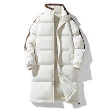 2024冬季三条杠长款运动棉衣男女长款过膝棉质服抗寒防风加厚棉衣