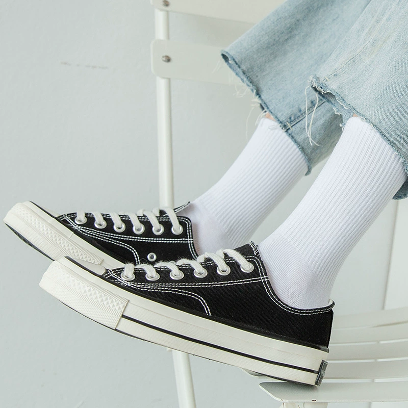 Tide, white spring summer black knee socks, mid-length