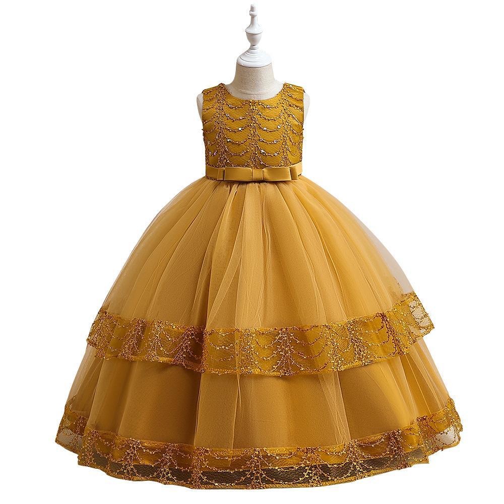 Nuevo vestido de niña transfronterizo vestido de princesa largo vestido de malla vestido sin mangas vestido de piano