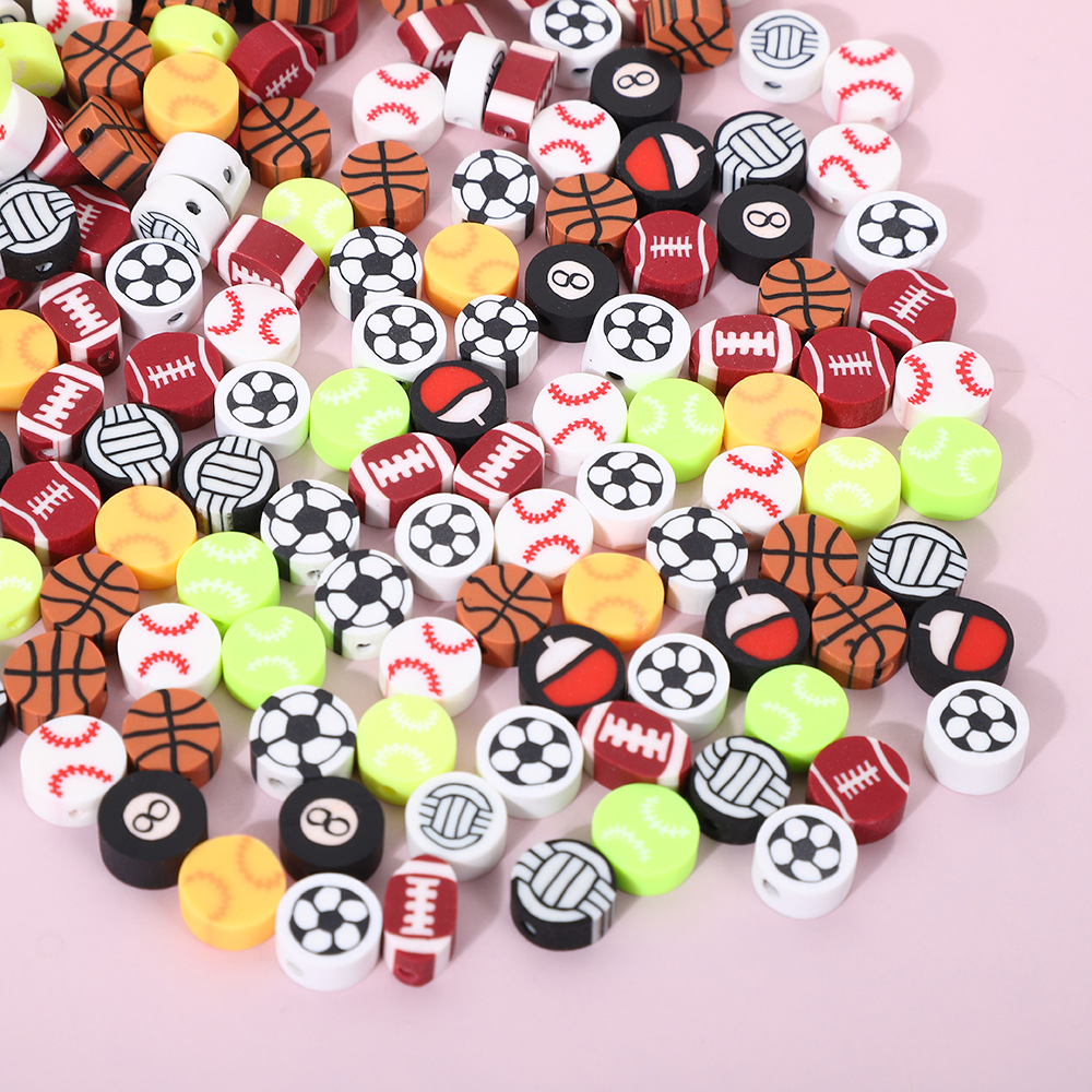 Sports Ball Soft Clay Beads DIY Jewelry Accessories Football Rugby Loose Beads Solid Color Volleyball Billiards Sliced Beads