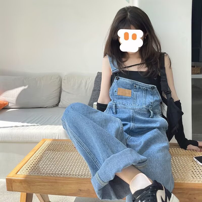 Denim Overalls Summer Women's Slimming Internet Celebrity Street Style Summer Age-Reducing Loose American Retro Wide-Leg Floor-Length Trousers