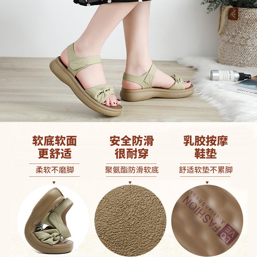 Mom Sandals New Summer Flat 2024 Fashion Wedge Middle-aged Soft Sole Women's Versatile Thick Sole Medium Heel Women's Shoes