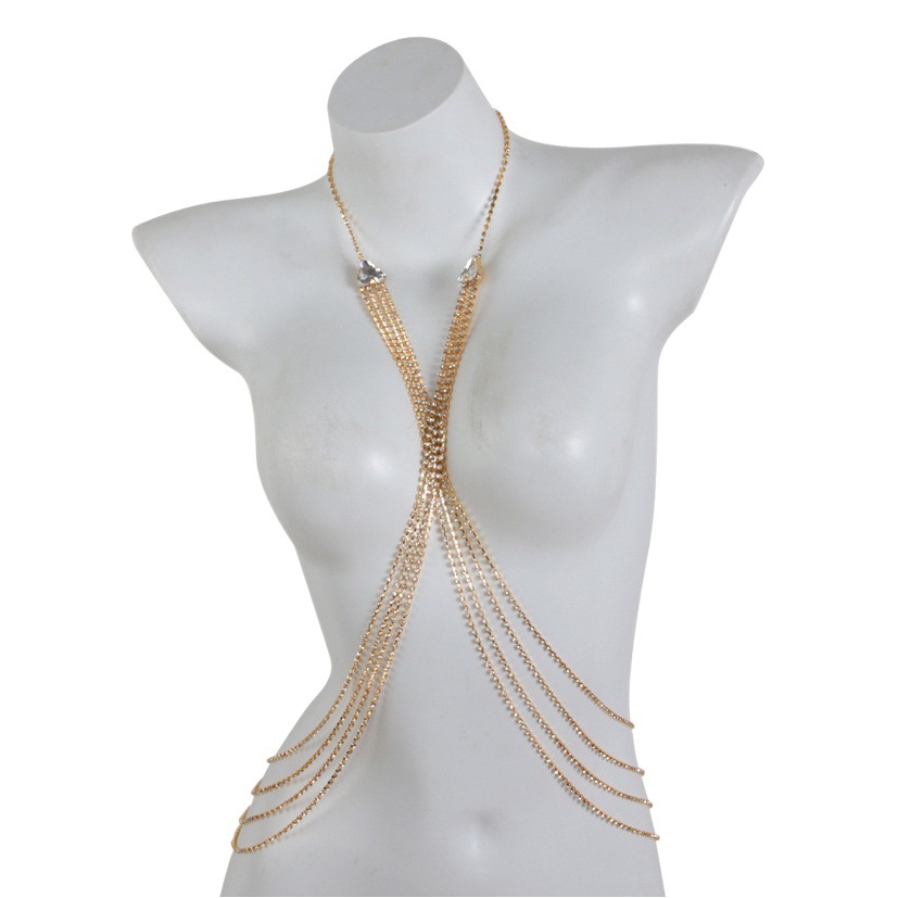 Cross-border Venta caliente de múltiples capas Cadena de diamantes de imitación Cadena de pecho estilo bohemio discoteca accesorios de cadena de cuerpo sexy de Europa y América para las mujeres