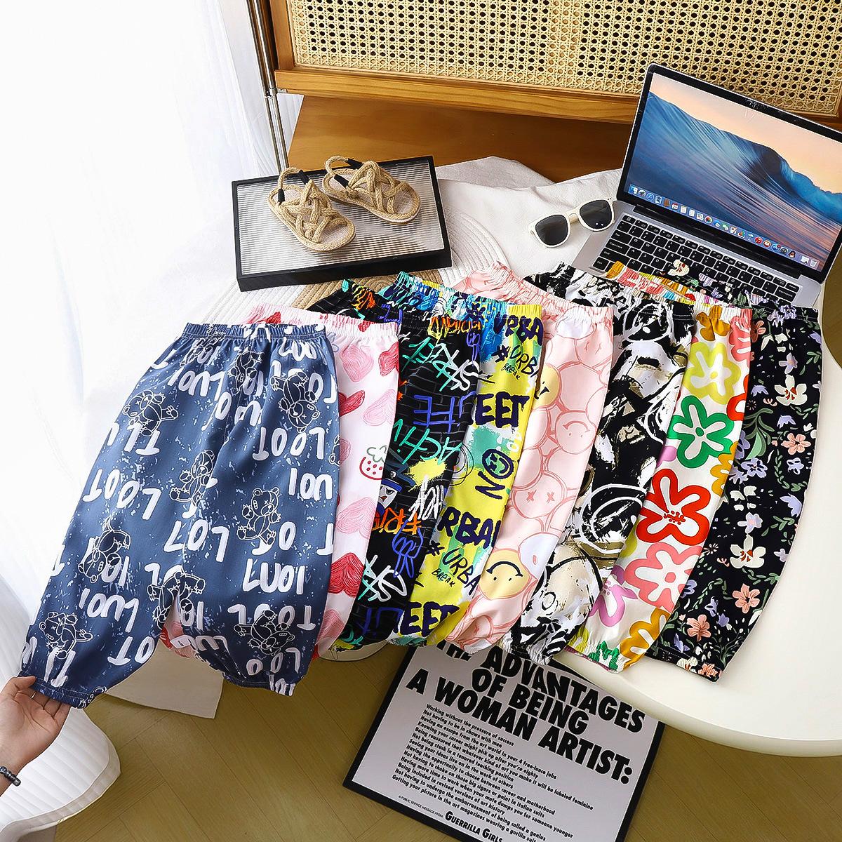 New Kidsren's Cotton Silk Lyocell Anti-Mosquito Pants Summer Thin Boys and Girls Casual Baby Outer Wear Lantern Pants