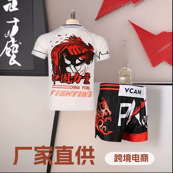 Cross-Border Fighting Boxing Training Clothes Muay Thai Fighting Clothes Shorts Sanda Quick-Drying Short-Sleeved T-Shirt Kidsren's Suit