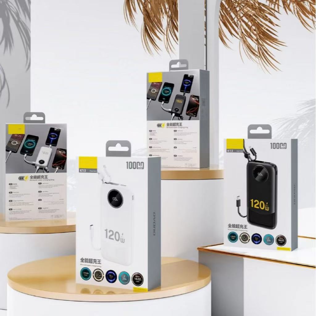 K13 Digital Display Power Bank 10000Mah Fast Charging Mini Power Bank with Built-In Cable 20,000 Mah