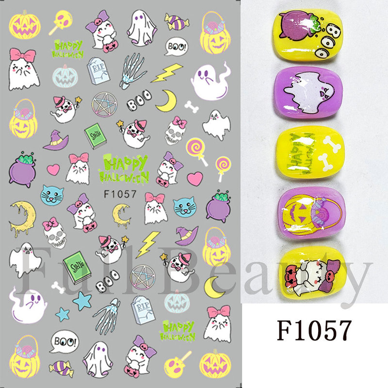 クロスボーダー新しいネイルアートステッカー ins ヨーロッパとアメリカのハロウィン発光漫画ゴーストカボチャコウモリ粘着ネイルステッカー|undefined