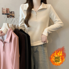 2024秋冬新款胖mm加绒加厚保暖正肩长袖打底衫高领上衣