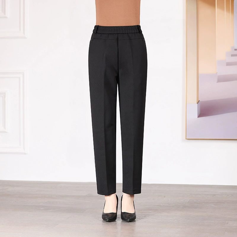Женские брюки среднего и пожилого возраста, весенне-осенние прямые брюки с высокой талией 2024, свободные повседневные брюки больших размеров для маленьких пожилых женщин