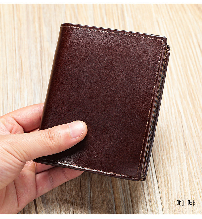Ví nam da bò thật dạng ngắn kiểu ngang chống trộm RFID, nhiều ngăn đựng thẻ — Cà phê, Màu đen chi tiết 12