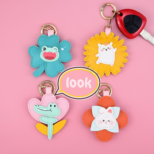 Huahua animal mobile phone chain Japanese cute flower creative leather mobile phone pendant keychain comes with fixed clip
