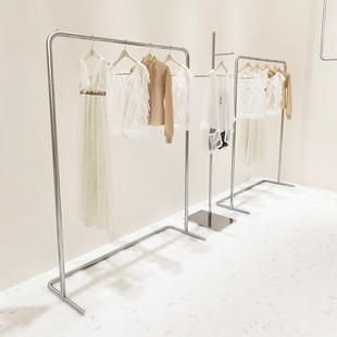 Clothing Store Display Rack Floor-to-Floor Stainless Steel Display Rack Women's Clothing Store Silver Nakajima Rack Clothes Decoration Hanger