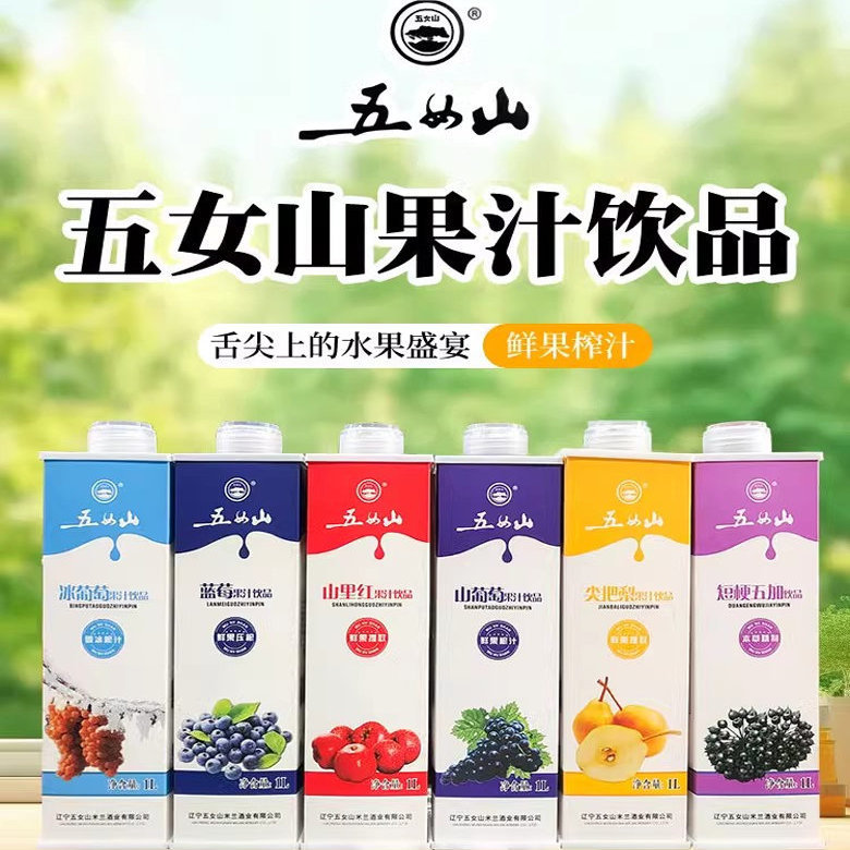 五女山果汁饮品饮料桓仁特产冰葡萄山里红尖把梨1L×6瓶鲜果压榨