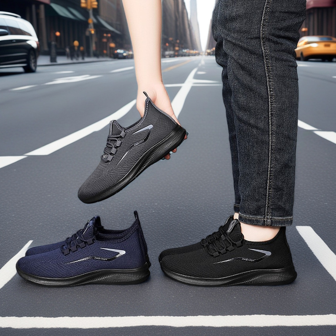 Cross-Border Dropshipping Spring Wholesale Men's Casual Shoes Versatile Men's Shoes Polyurethane Fly Woven Breathable Mesh Outdoor Sports Shoes