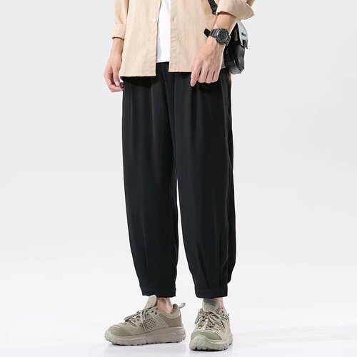 2025 summer men's loose Korean leg pants, fashionable Hong Kong style harem pants, light and light ice silk casual pants