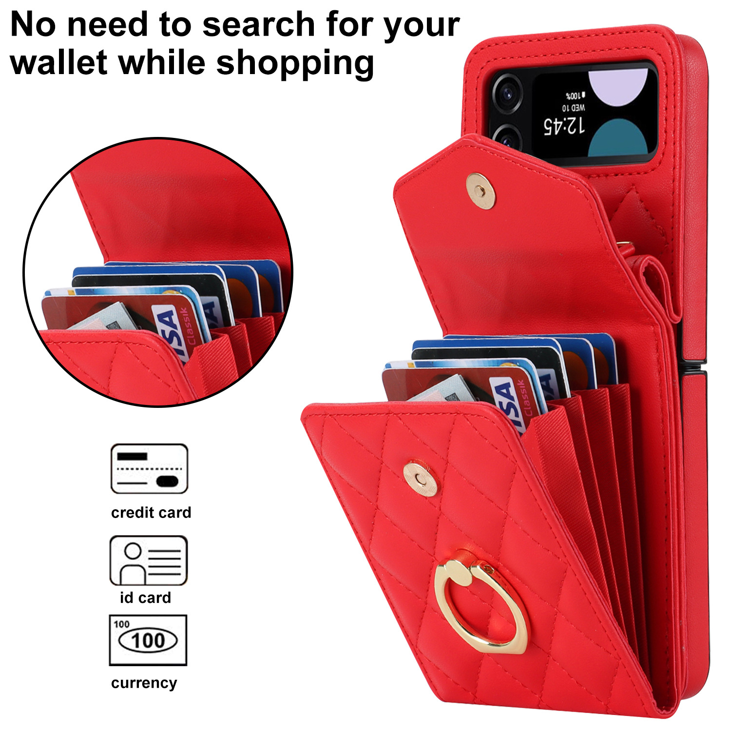 Samsung Flip6 Crossbody Phone Case With Ring And Wallet Cover_voghion.com