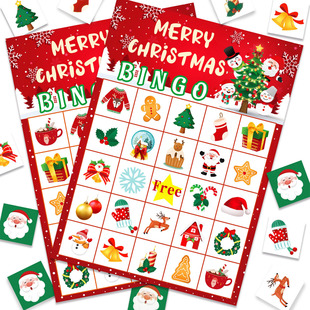 in stock christmas game card 24 people suit santa game bingo game paper card suit