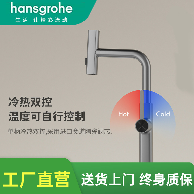 Hansgrohe Raindance Waterfall Pull-Out Rotating Kitchen Faucet for Sink, Bar, Balcony, Multifunctional Three-In-One
