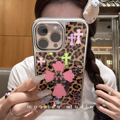 高级感电镀豹纹彩色十字架适用iPhone17promax苹果16手机壳15新款